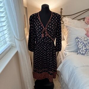 New York & Company Black and Pink Floral Long Sleeve Dress